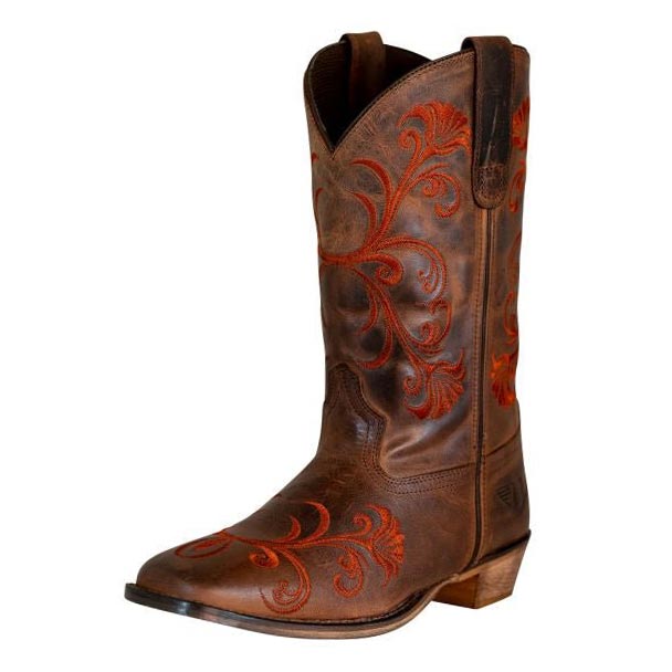 TuffRider Women's Signa Floral Embroidered Leather Square Toe Western Boots - Stylish Cowgirl Boots for Rodeo, Country Dancing & Western Fashion