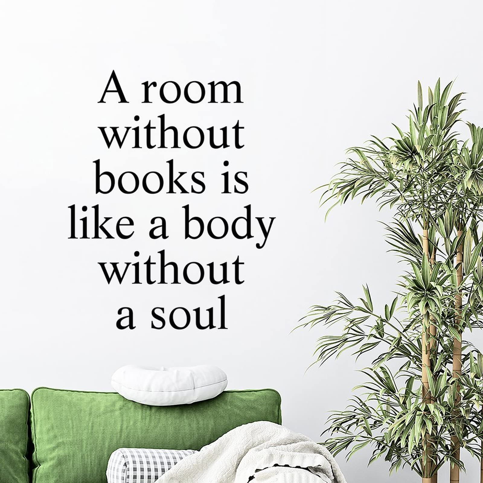 Removable Motivational Quote Wall Decal - 'A Room Without Books is Like a Body Without a Soul' - Bible Inspired Vinyl Sticker for Home & Bedroom Decor - Perfect for Living Room, Nursery, Office & Dorm Wall Art