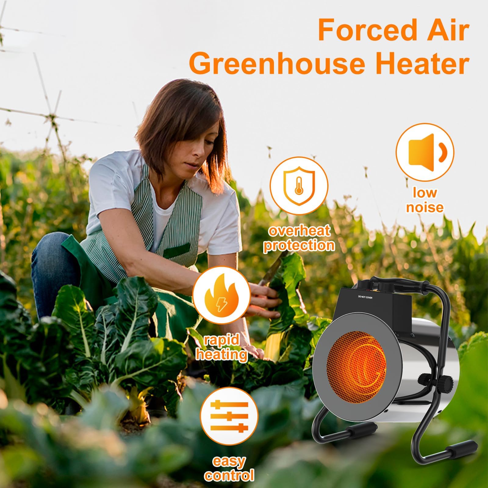 1500W Greenhouse Heater with Adjustable Thermostat - Fast Heating Outdoor Heater for Grow Tents, Greenhouses & Indoor Gardens - Overheat Protection - Perfect for Winter Plant Protection & Seedling Growth