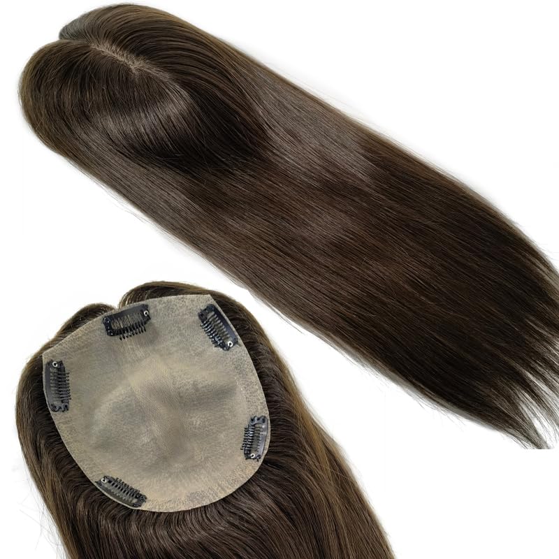 6x6.3 Inch Silk Base Human Hair Toppers for Women - Natural Looking Clip-in Hairpiece for Thinning Hair & Hair Loss (14 Inch, 2 Pack) - Perfect for Daily Wear, Special Occasions & Confidence Boost
