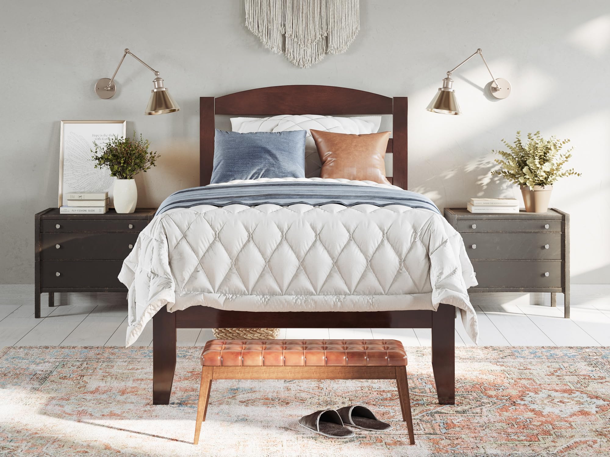 AFI Warren Twin Size Platform Bed with USB Charging Station - Walnut Wood Frame, Sturdy Support for Small Spaces - Perfect for Kids Rooms, Dorms & Guest Bedrooms