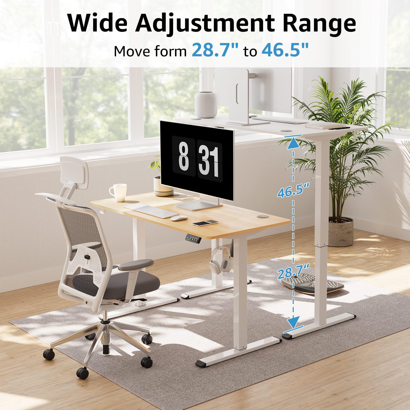 MOUNTUP 48 x 24 Inches Electric Standing Desk - Height Adjustable, Quick Assembly, Memory Controller, Ergonomic Design (White) - Perfect for Home Office, Gaming Setup & Workspace