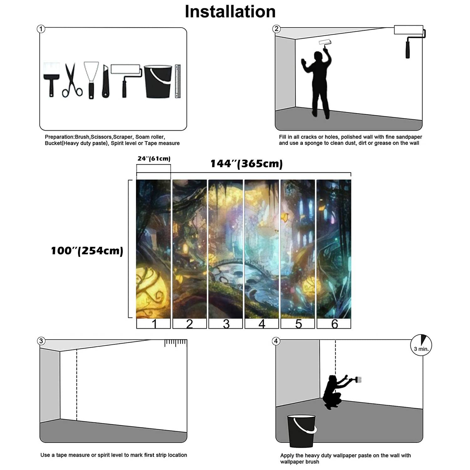 3D Removable Wallpaper - Self-Adhesive Fairy Forest with Glowing Plants, Peel and Stick Wall Mural for Living Room & Bedroom Decor | Perfect for Kids' Rooms, Nursery, and Fantasy-Themed Spaces