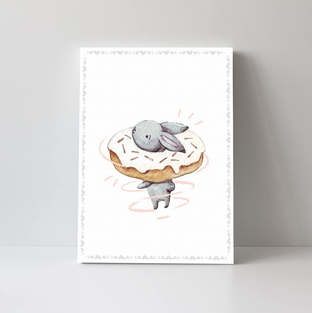 TJ Originals - Adorable Bunny Canvas Wall Art for Baby Nursery & Playroom Decor - Unique New Mom Gift - Cute Rabbit Themed Baby Boy or Girl Room Artwork (12x16 Inches, Sprinkles Donut Bunny Design) - Perfect for Newborn Gifts, Baby Showers & Nursery Wall Decorations