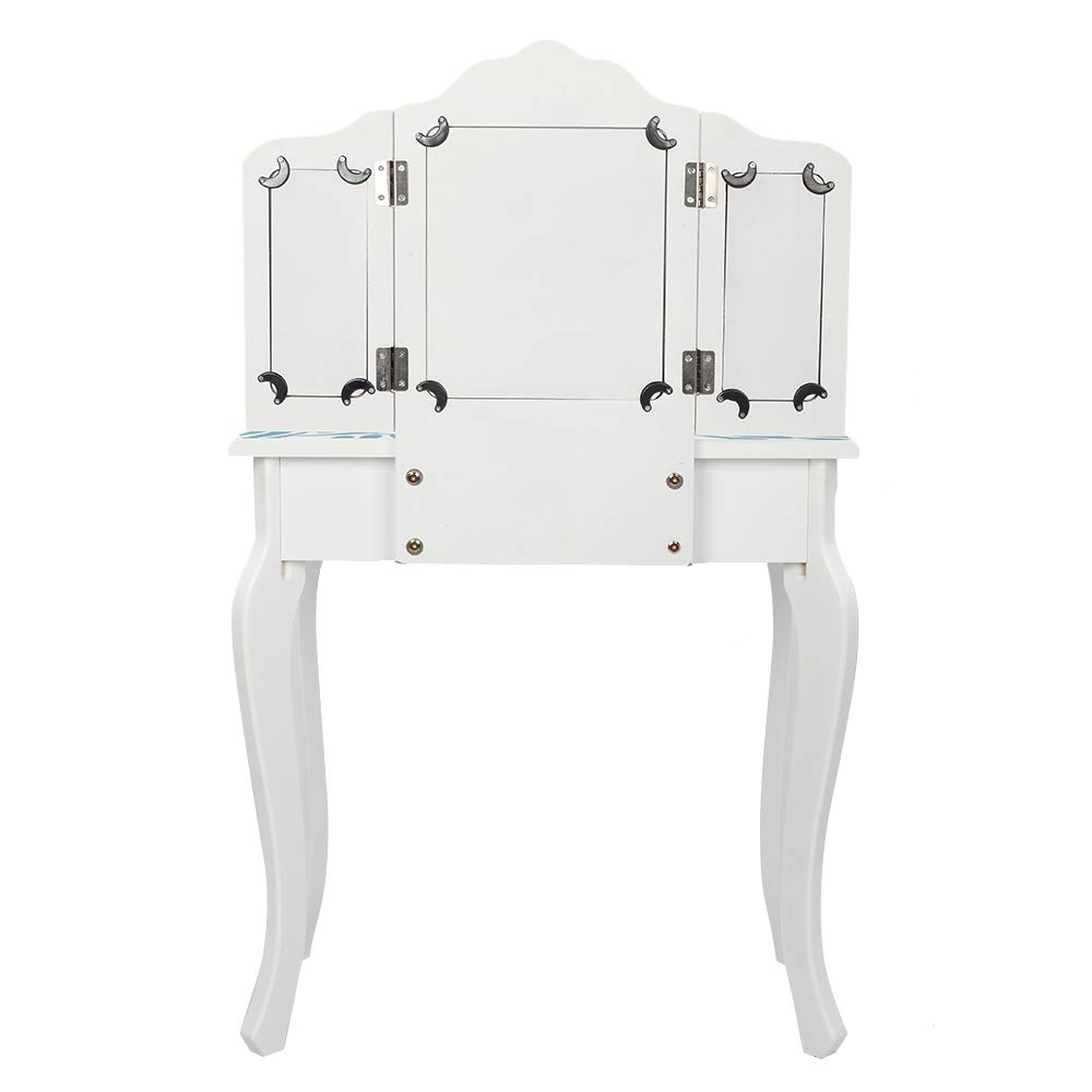 Vanity Table and Chair Set with Mirror & Drawers - 2 in 1 Makeup Dressing Table for Bedroom, White Glamorous Vanity Desk for Women - Perfect for Cosmetics Storage & Beauty Routine Organization