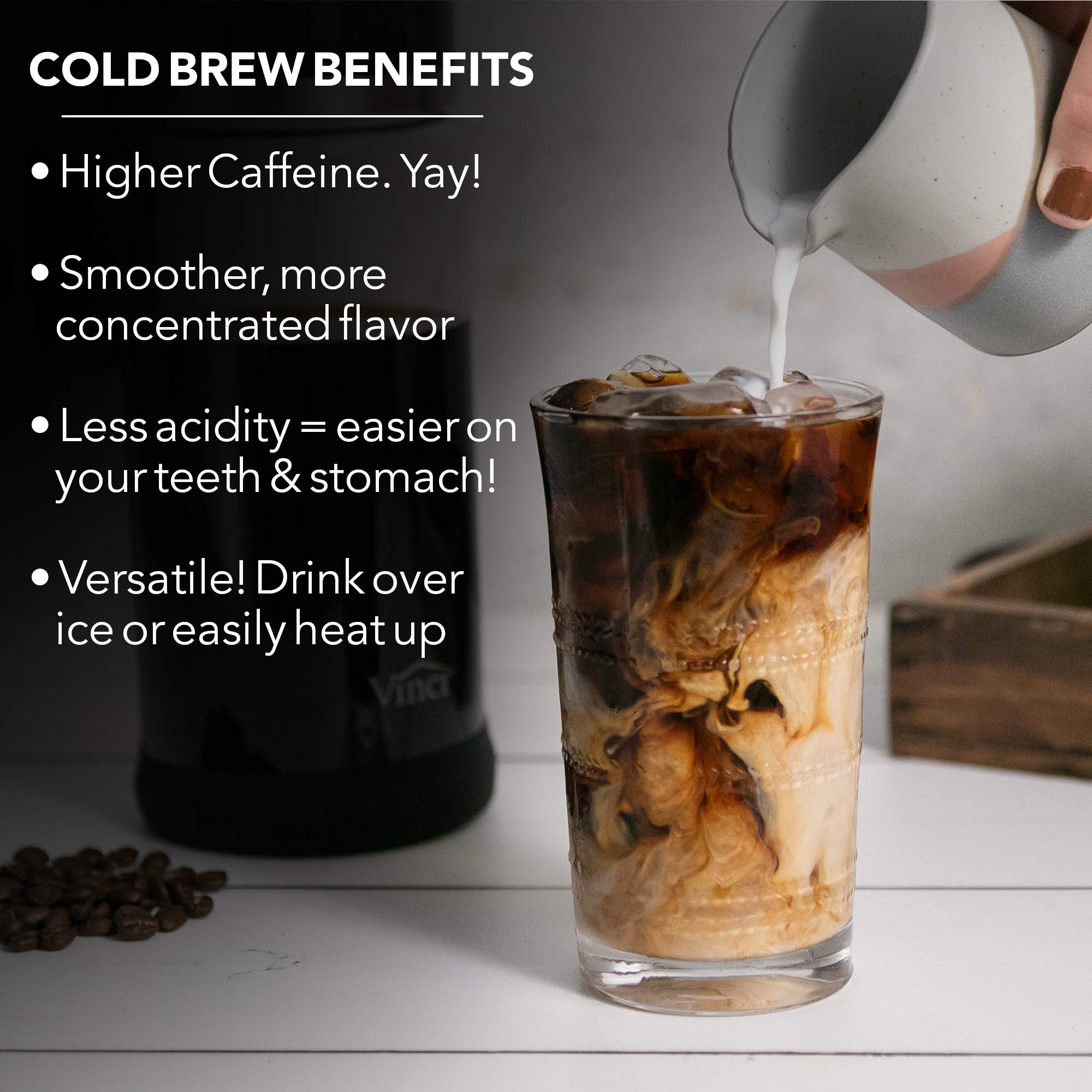 VINCI Express Cold Brew Coffee Maker - 5-Minute Electric Iced Coffee Brewer with 4 Strength Settings, Self-Cleaning Cycle & 1.1L Glass Carafe (37 oz) - Perfect for Home, Office & Coffee Shops