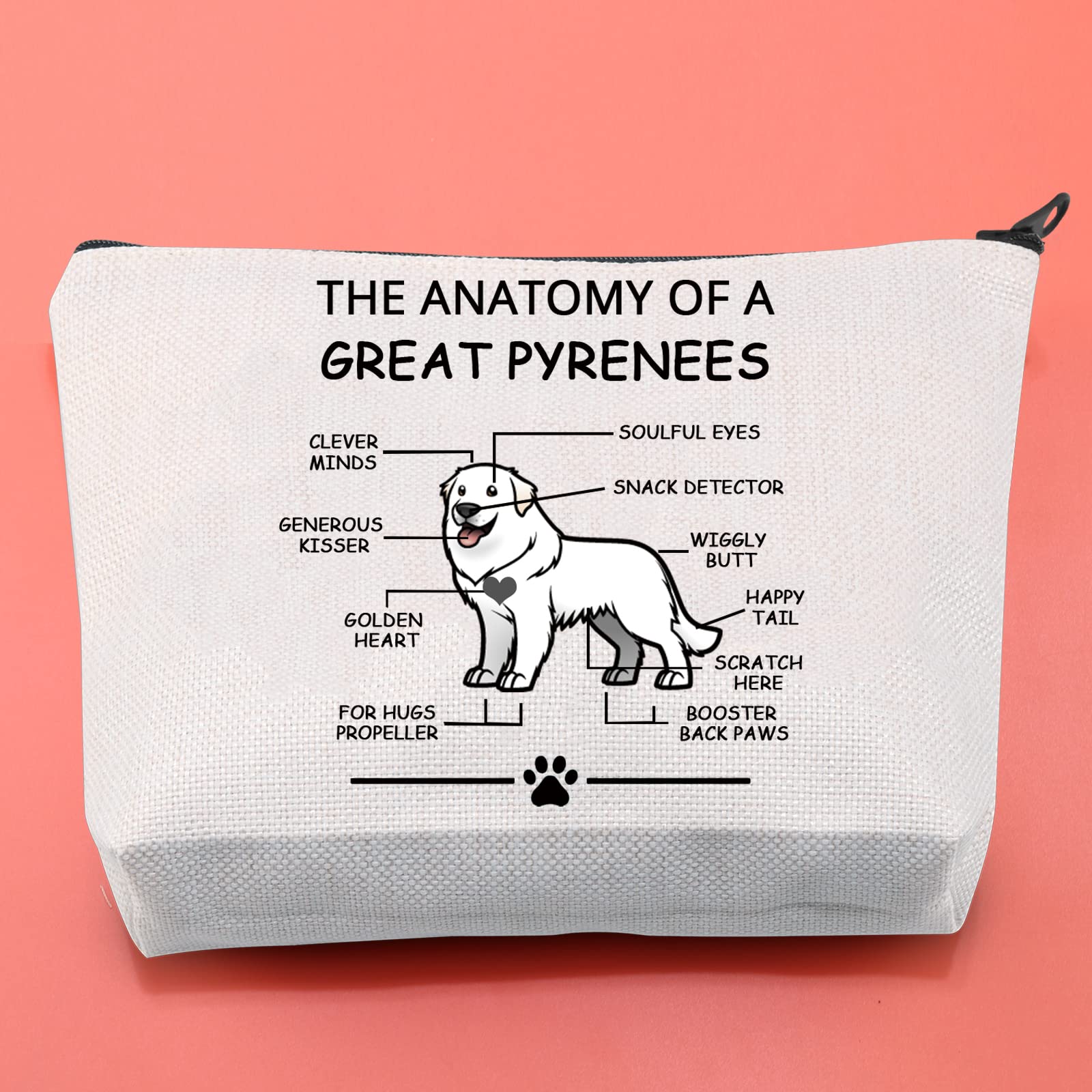 Funny Great Pyrenees Lovers Gift - The Anatomy of a Great Pyrenees Cosmetic Bag | Pyrenean Mountain Dog Veterinary Mom Travel Toiletry Pouch | Perfect for Dog Lovers, Vet Students & Travel Accessories