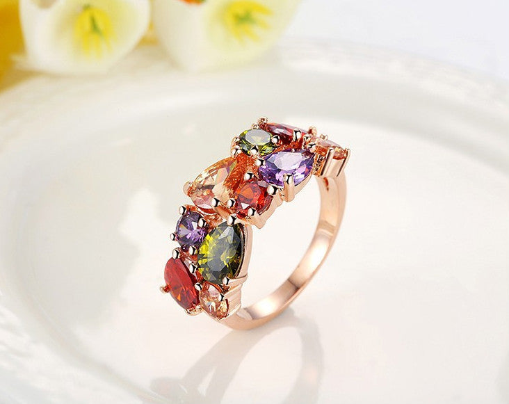 Stunning Multi-Color Zirconia Ring for Women | Elegant Zircon Jewelry | Perfect for Parties, Weddings & Special Occasions