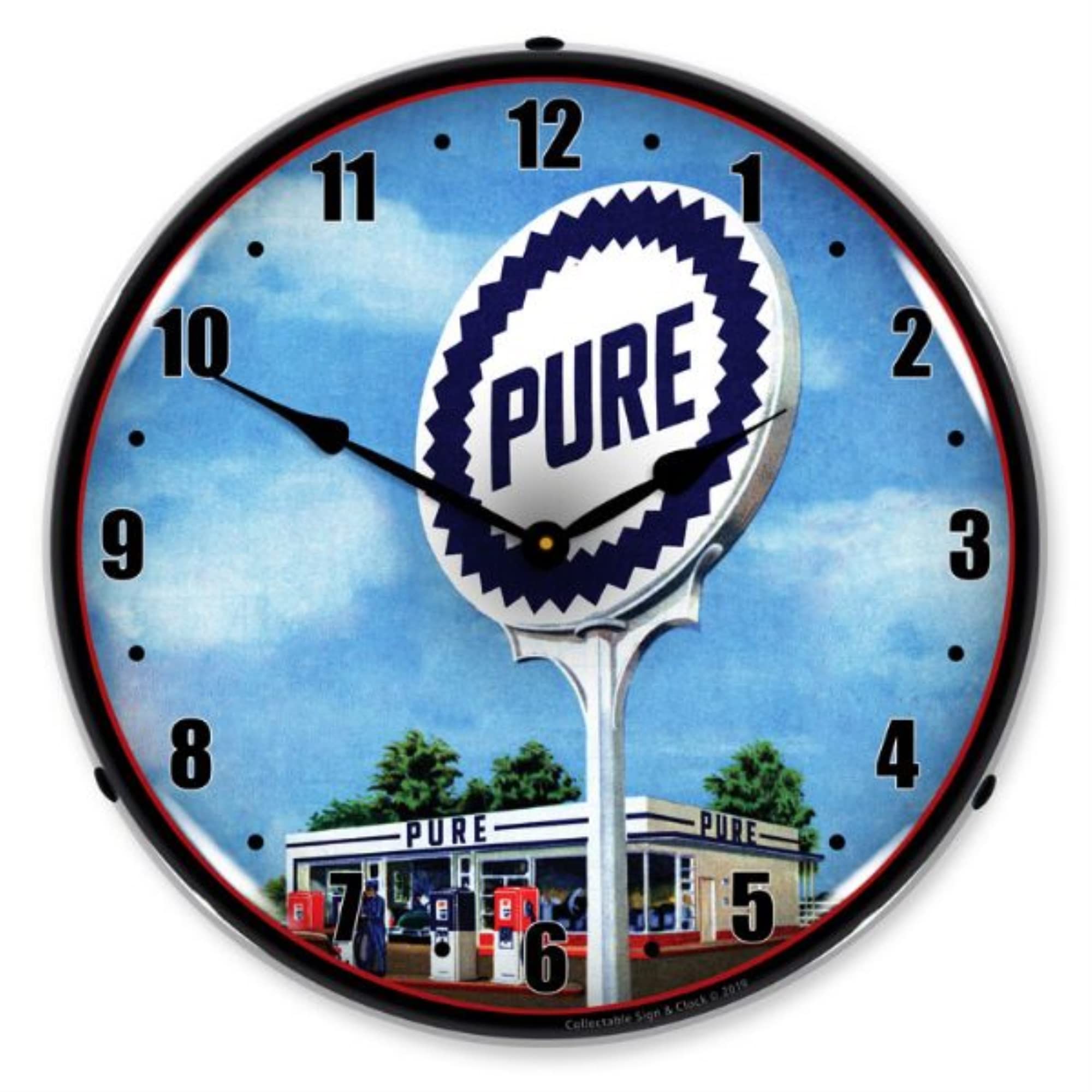 Vintage Style LED Wall Clock for Gas Station - Retro Diner Decor, Battery Operated Silent Clock - Perfect for Home, Office, Garage & Man Cave Decor