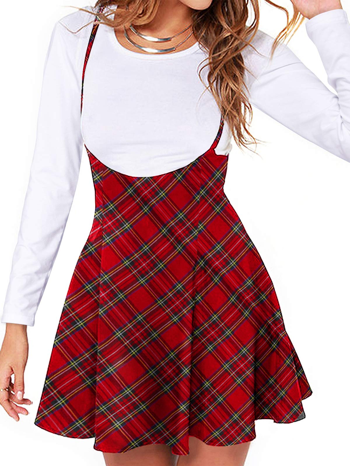 YOINS Women's Tartan Pinafore Dress - Plaid Pleated Mini Skirt with Suspenders | Cute Gingham Jumper Dress for Casual Wear, Date Night & Office Outfits