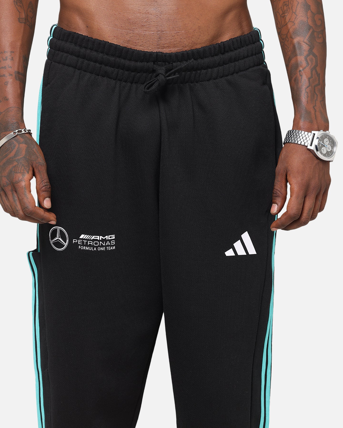 Adidas x Mercedes AMG PETRONAS F1 DNA Joggers for Men - Black/White Running Pants - Comfortable Training & Gym Workout Joggers for Casual Wear & Sports