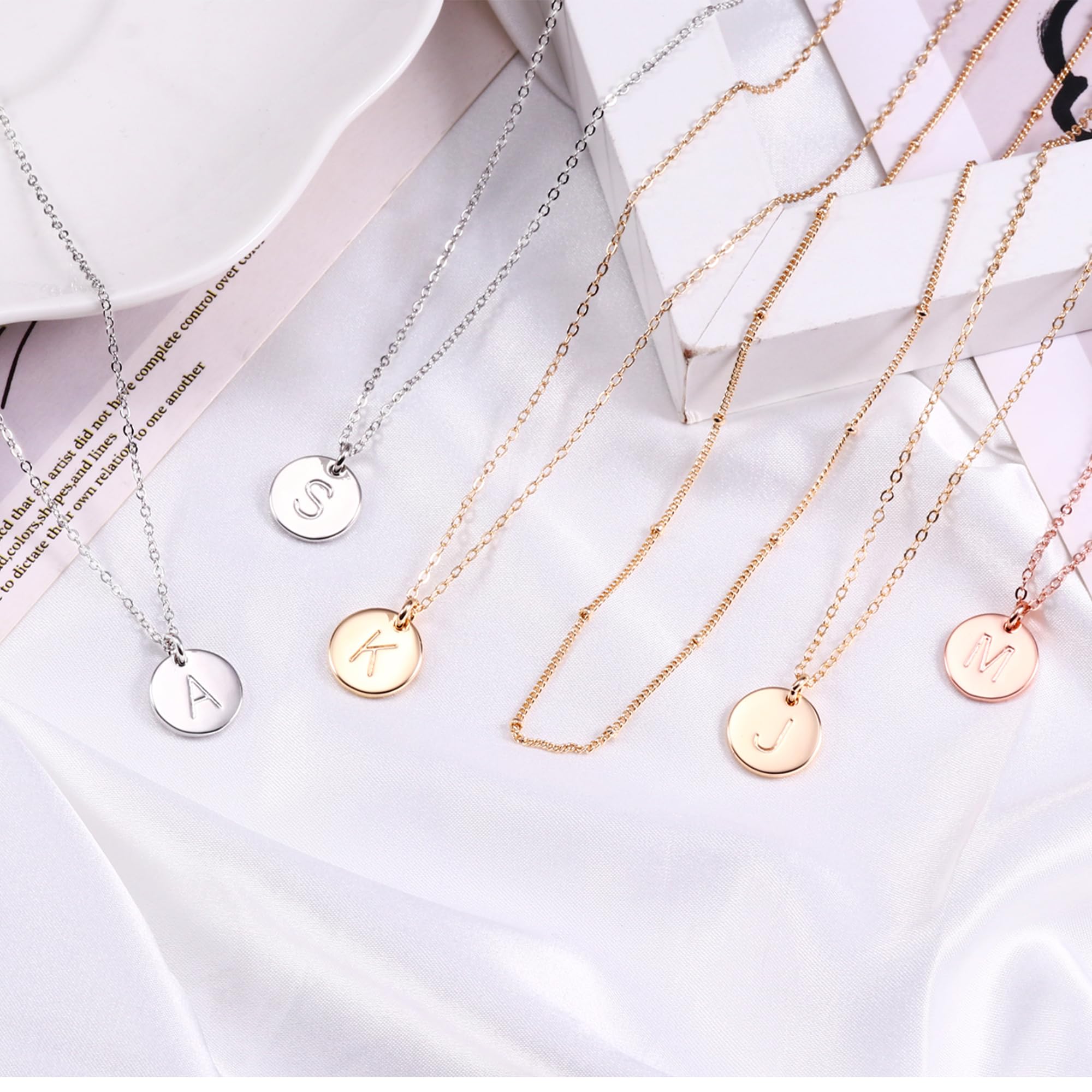 Personalized Initial Necklaces for Women & Girls - Gold, Silver, Rose Gold Double-Sided Engraved Hammered Coin Pendant Jewelry | Easter Gifts for Teen Girls, Layered Necklace for Everyday Wear & Special Occasions