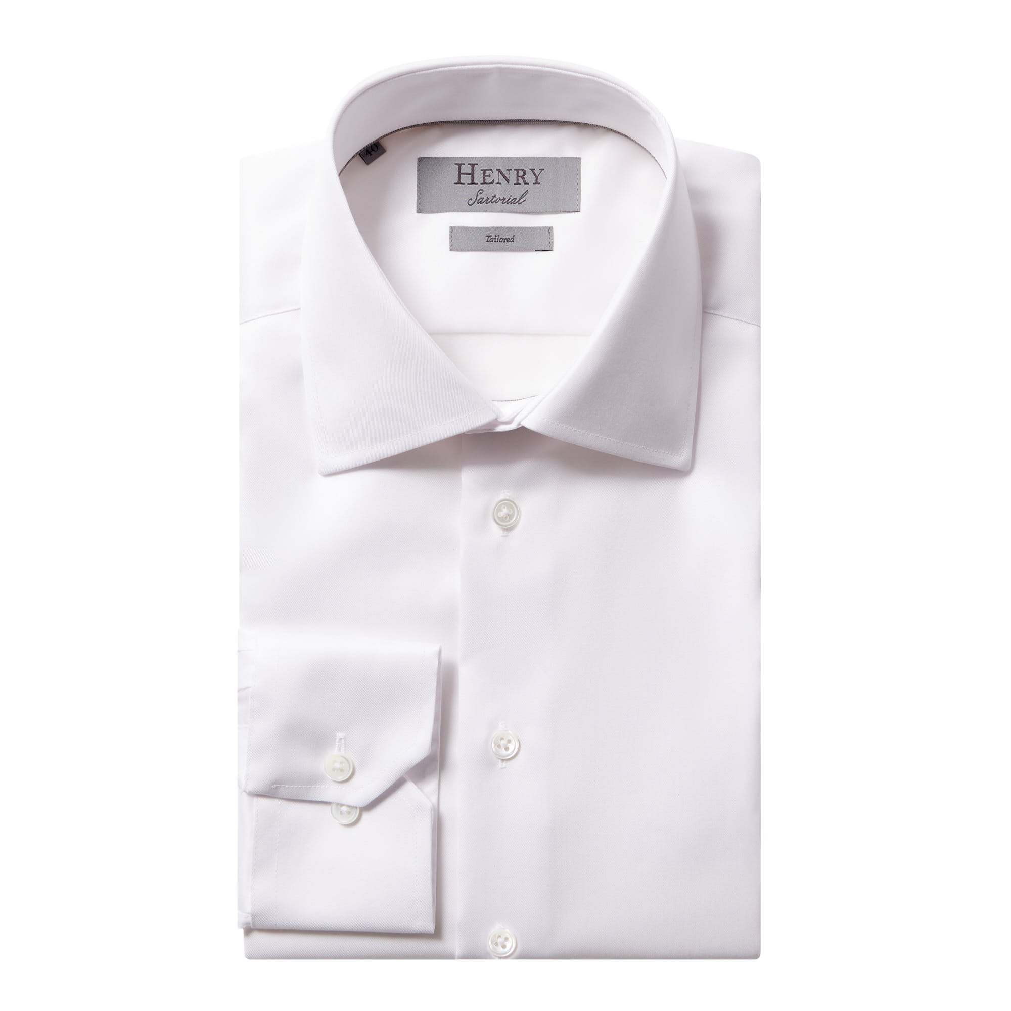 HENRY SARTORIAL Men's Classic White Plain Twill Dress Shirt with Single Cuff - Perfect for Business, Office & Formal Occasions