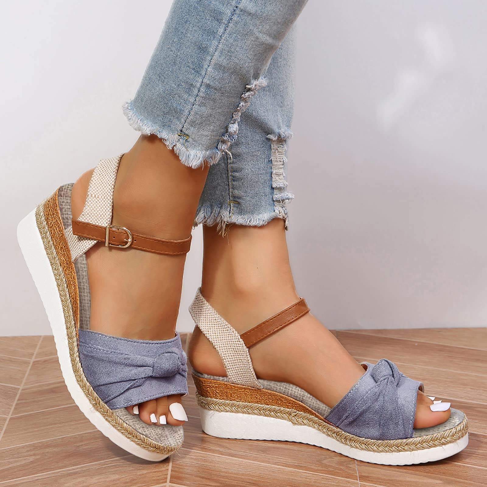 **Orthopedic Sandals for Women - Comfortable Wedge Heel Summer Sandals with Ankle Strap | Dressy Espadrille Platform Sandals for Beach, Outdoor & Casual Wear | Size 6, Color C2**