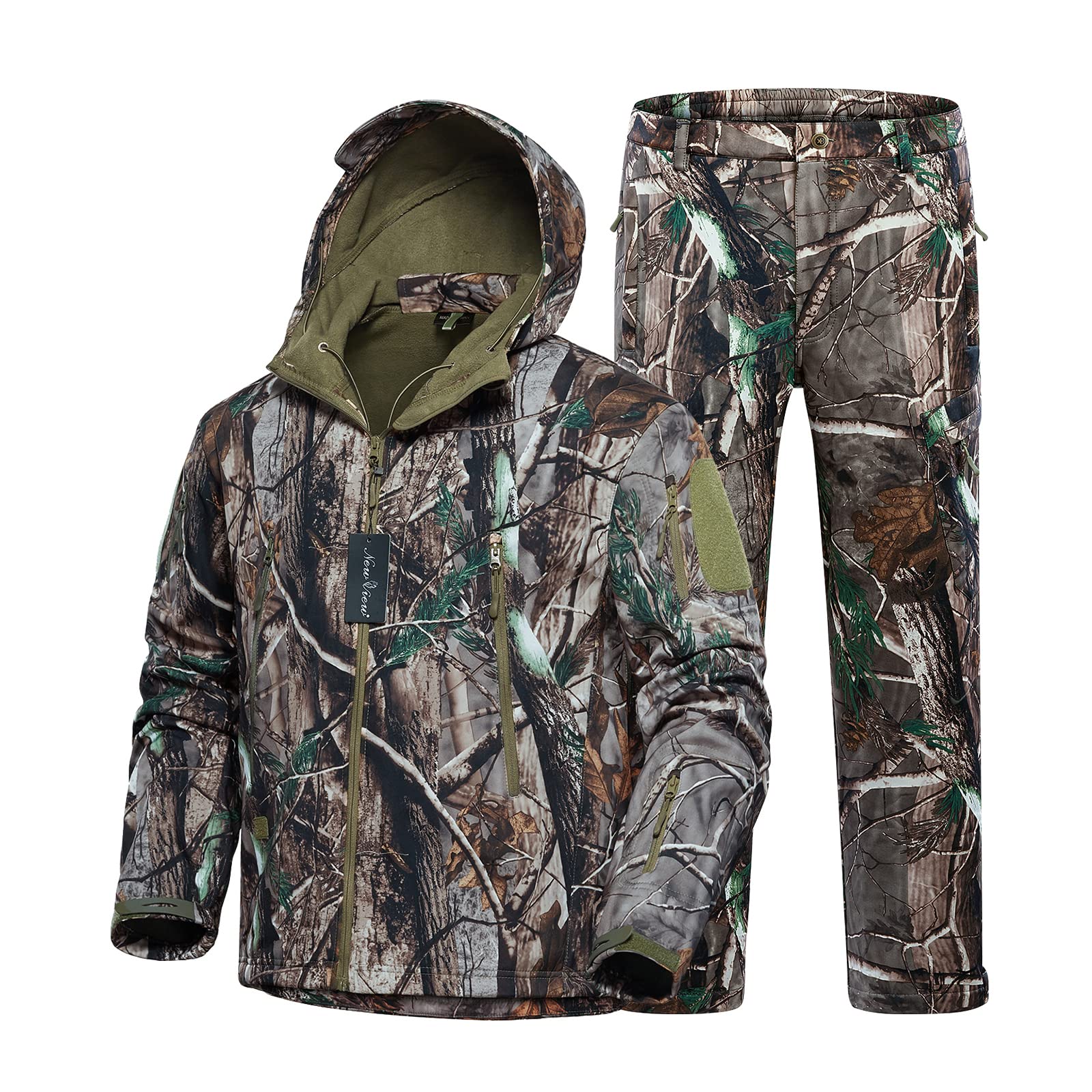 New View Men's Quiet Camo Hunting Jacket & Pants Set - Water Resistant, Insulated for Cold Weather - Ideal for Deer Hunting, Turkey Hunting & Outdoor Adventures