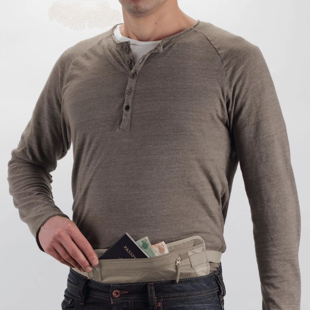 Eagle Creek RFID Blocker Money Belt DLX - Anti-Theft Travel Wallet for Passport & Cash (Tan) | Secure & Comfortable for International Travel, Hiking, and Daily Commute