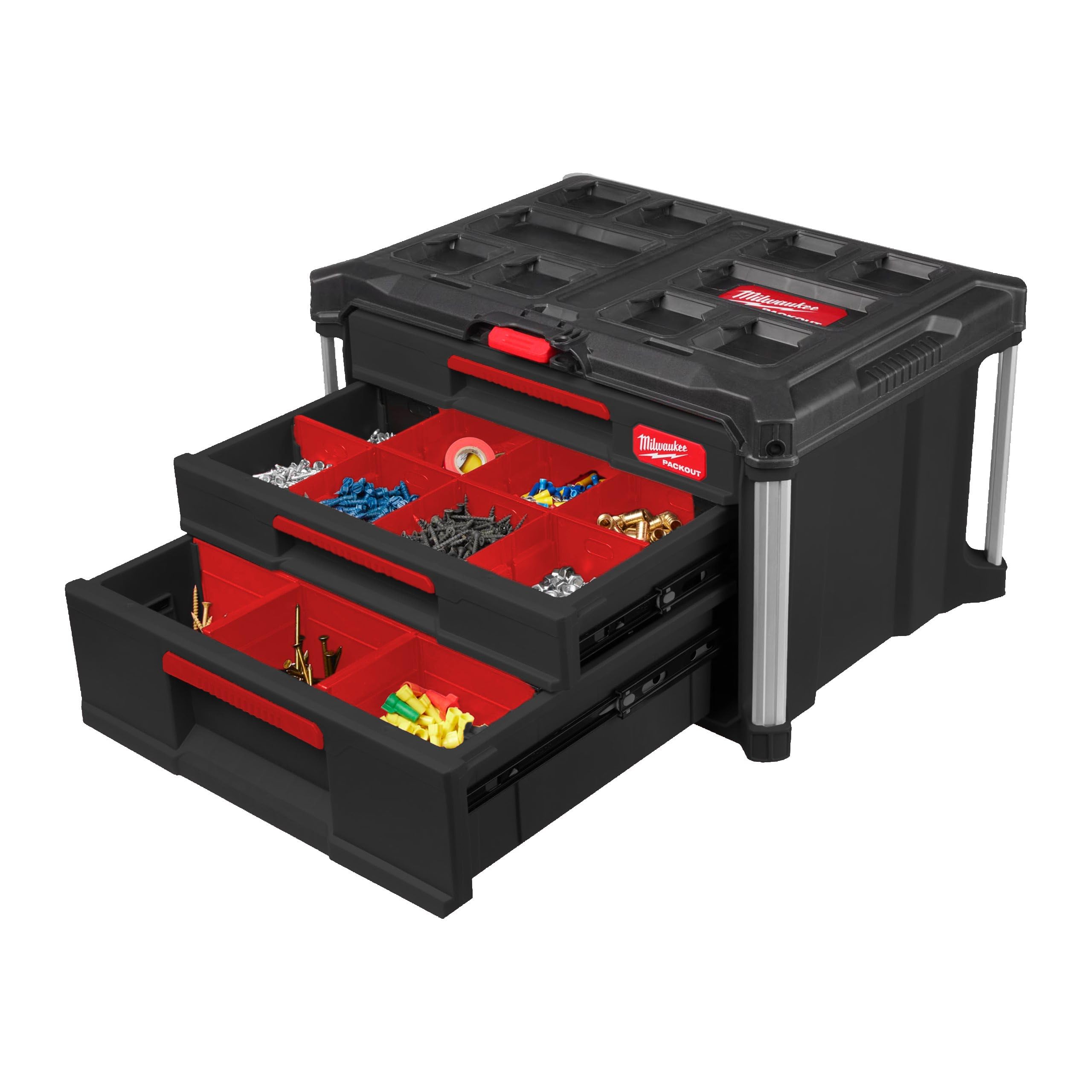 Milwaukee Packout 2-Drawer + 1-Drawer High Tool Storage System - Durable Stackable Organizer for Construction, Automotive & Workshop Tools - Perfect for Job Sites, Garages & Professional Tool Organization