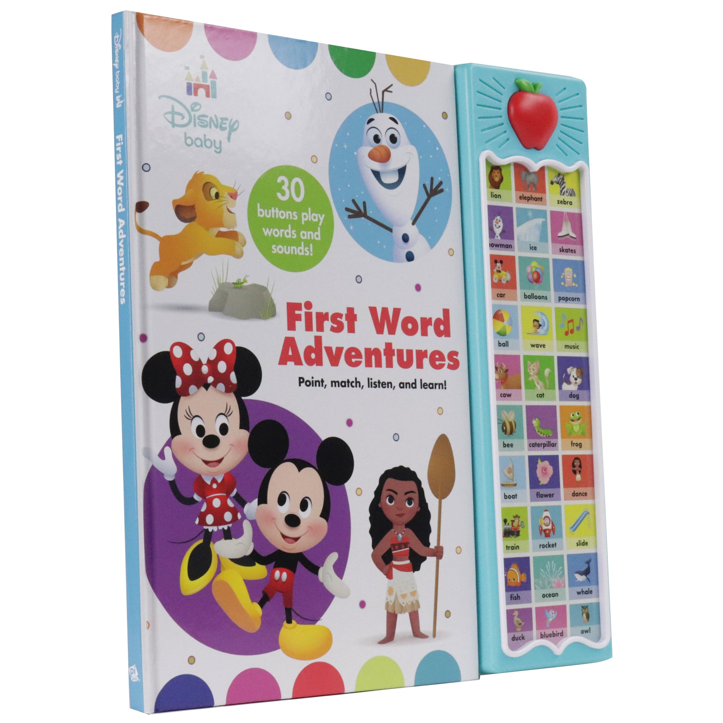 Disney Baby First Word Adventures Sound Book - Mickey Mouse, Minnie, Frozen, Moana - 30 Button Interactive Learning Book for Toddlers | Perfect for Early Childhood Education & Parent-Child Bonding Activities