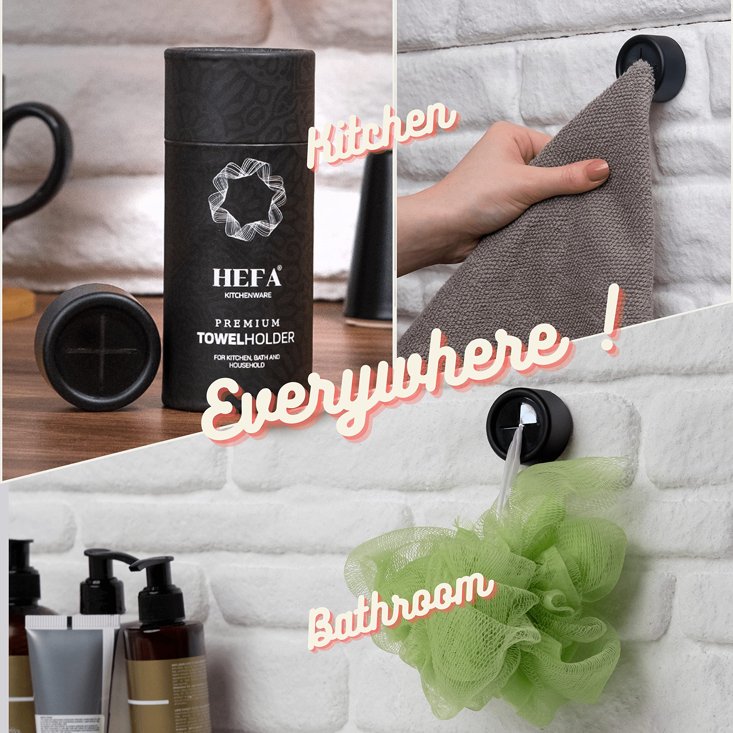 4 Pack HEFA Stainless Steel Towel Hooks - Space Saving Kitchen & Bathroom Organizer for Dish Towels, Hand Towels - Perfect as Christmas Gift & Home Decor Accessories (Use in Kitchen, Bathroom, Laundry Room)