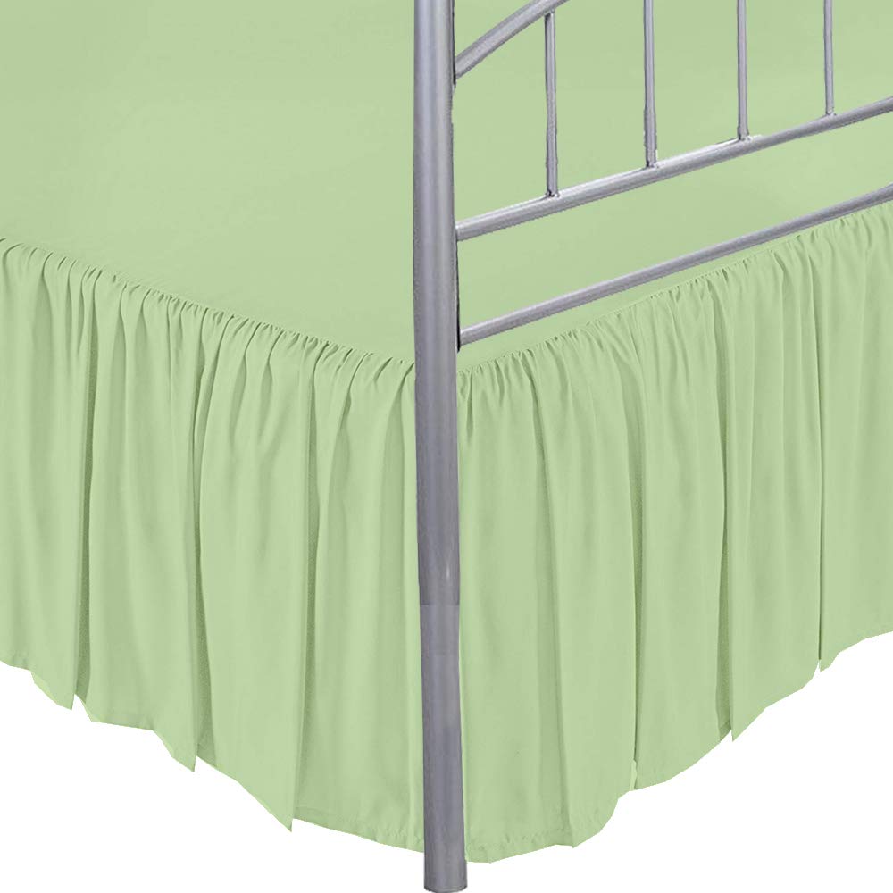 LINEN BEDDING Sage Solid Queen XL Ruffled Bed Skirt - 12 Inch Drop Split Corner Platform Bed Skirt, Easy Fit Gathered Style 3-Sided Ruffle for Queen XL Size | Perfect for Guest Rooms, Master Bedrooms & Platform Beds