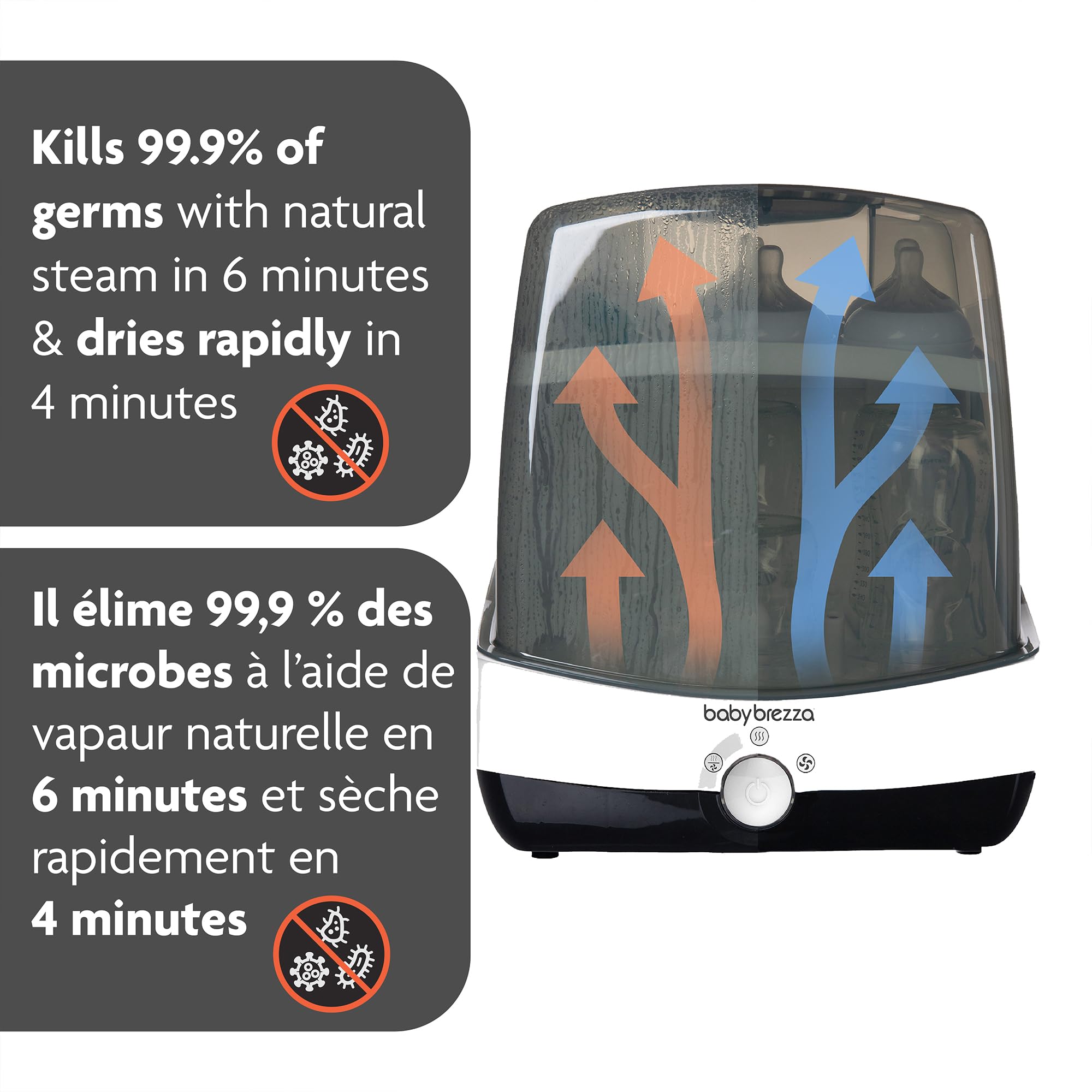 Baby Brezza 10-Minute Electric Baby Bottle Sterilizer and Dryer - Fast Steam Sterilization for All Bottles, Pacifiers & Baby Accessories - Perfect for Home, Travel & Daycare Use