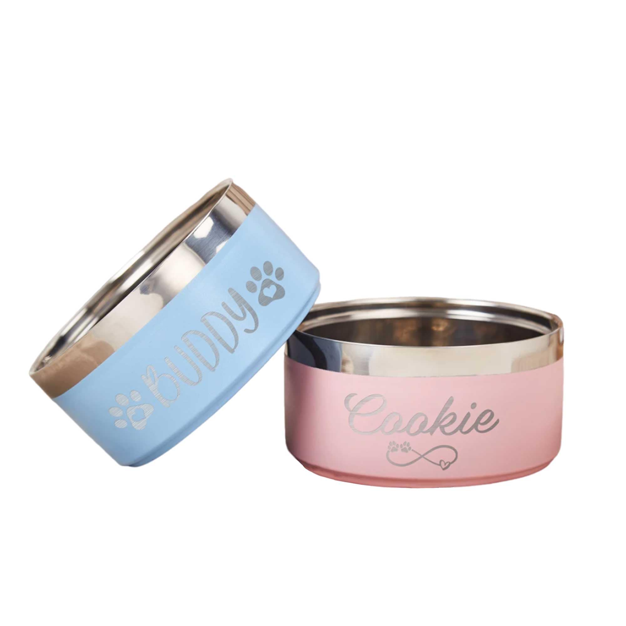 Personalized Stainless Steel Dog Bowls with Names - Custom Engraved Pet Food & Water Bowls for Small, Medium & Large Dogs (35oz) - Durable & Non-Slip for Indoor/Outdoor Use at Home or Travel