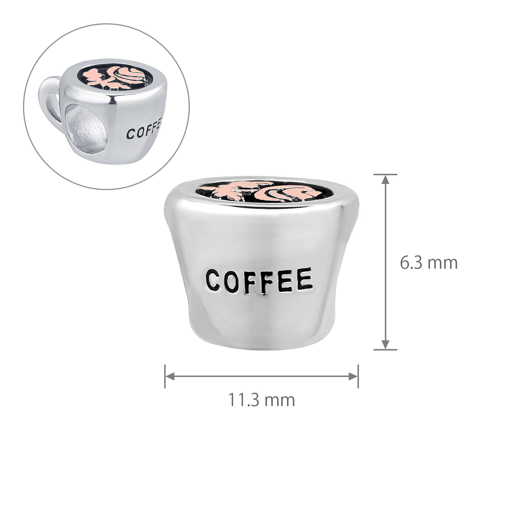 Mini Jewelry Good Day Coffee Cup Charm - Compatible with Pandora Bracelets, Rose Gold Foam Milk Design - Perfect Birthday Gift for Women, Girls & Granddaughters - Great for Bracelet Stacking & Coffee Lover Accessories