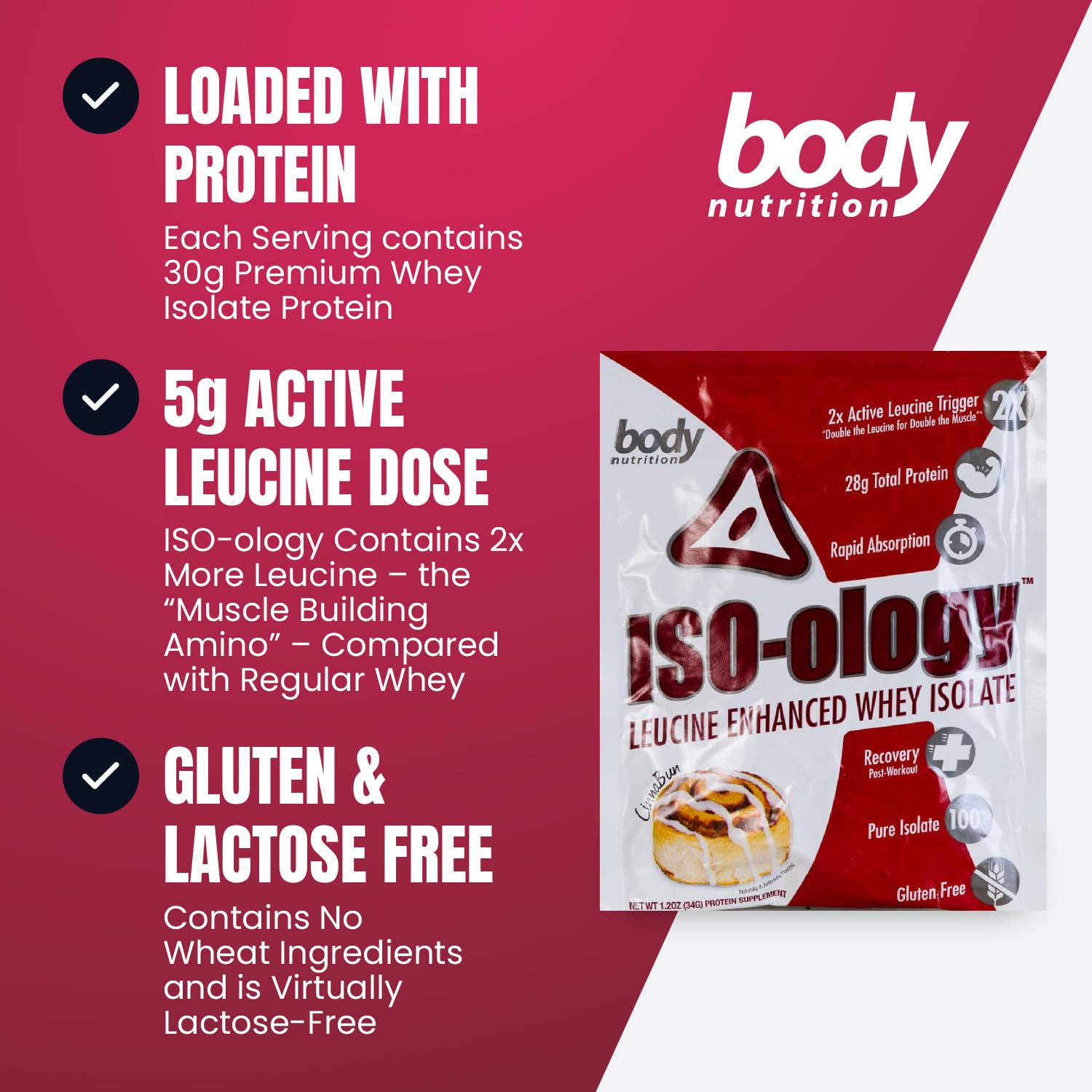 ISO-Ology Leucine-Enhanced Whey Isolate Protein Powder - Gluten Free, Low Sugar & Low Carb Whey Protein for Men & Women - Cinnabun Flavor (34g) - Perfect Post-Workout Recovery Shake for Muscle Growth & Fitness Goals