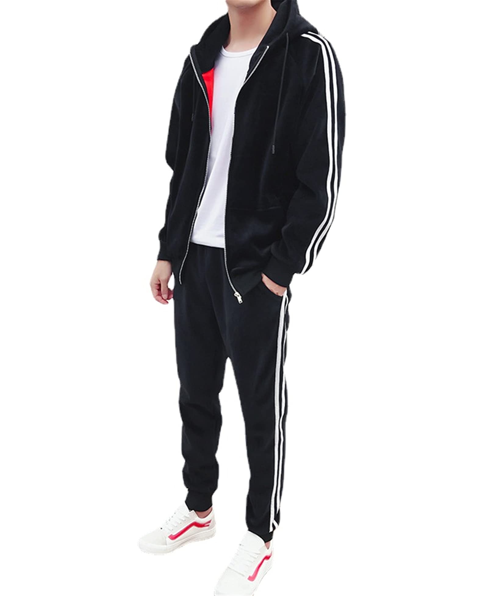 Men's Velvet Tracksuit 2-Piece Set - Soft Casual Pants & Jacket Outfit for Hip Hop, Lounge & Streetwear Fashion | Comfortable Winter Jogger Suit for Men