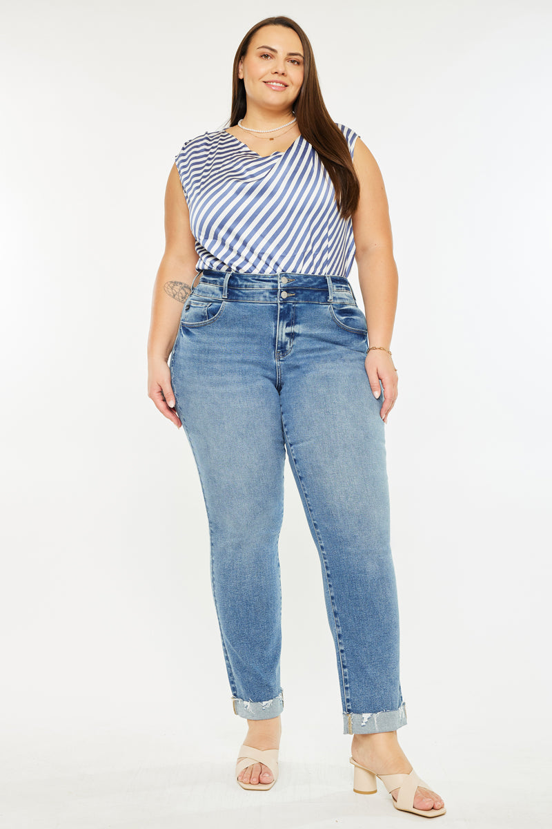 Irina Essentials High Rise Slim Straight Leg Jeans for Women - Plus Size Denim Pants, Comfortable & Stretchy, Perfect for Casual Wear, Office, and Everyday Outfits