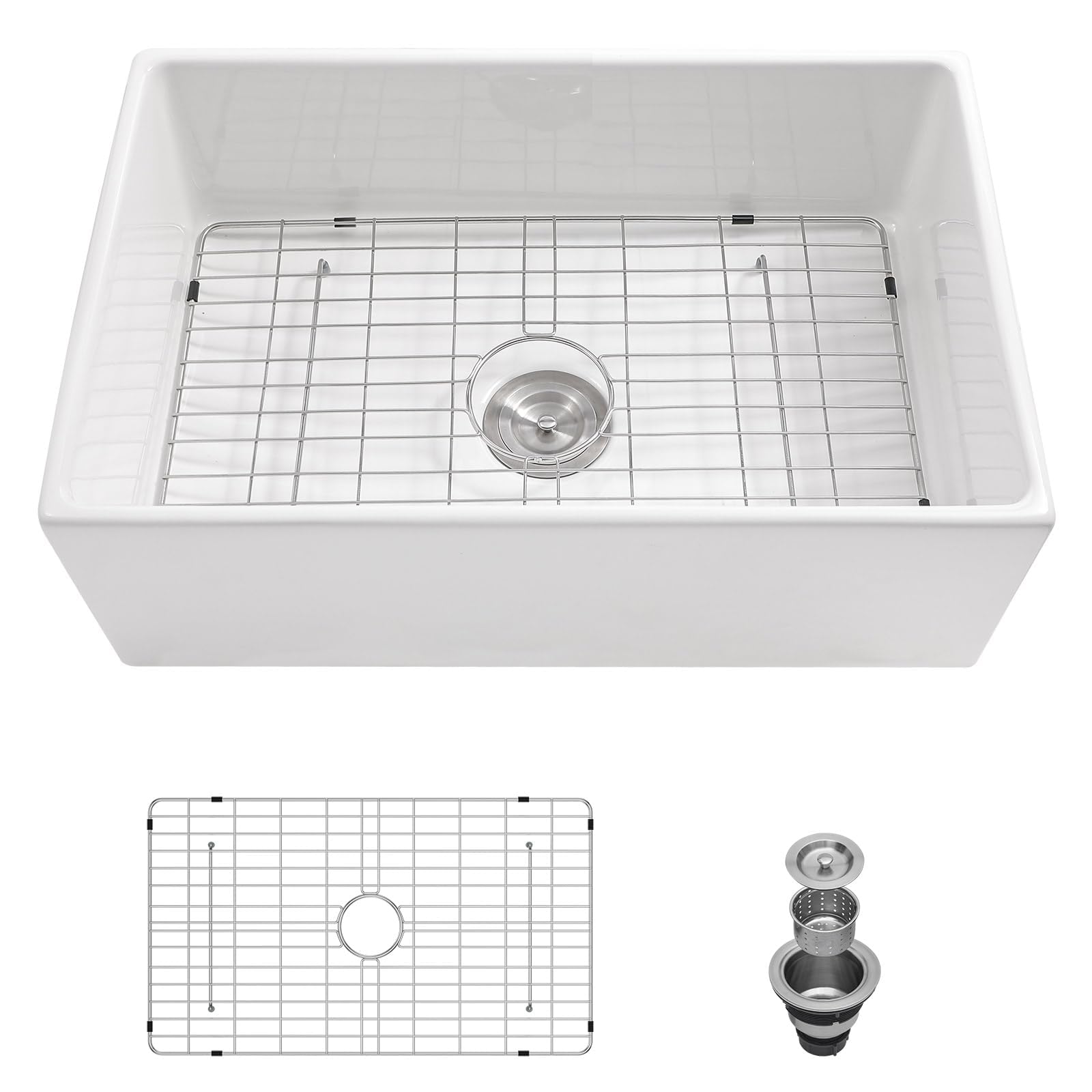 Lordear 30-inch White Farmhouse Kitchen Sink - Fireclay Ceramic Apron-Front Single Bowl Reversible Design for Modern Farmhouse & Rustic Kitchens | Perfect for Cooking, Baking & Entertaining