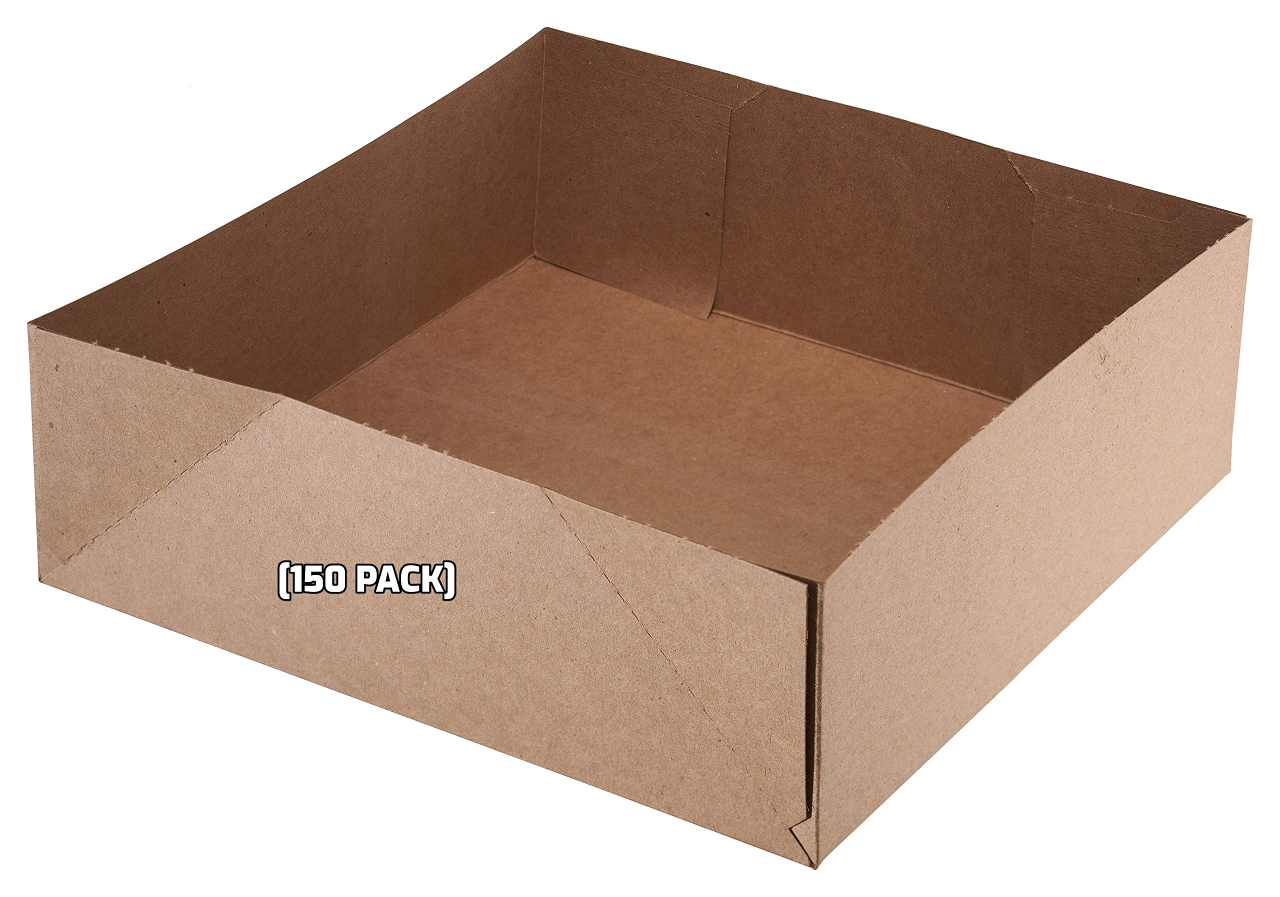 EcoQuality [150 PACK] 10x10x5 Inch Kraft Paperboard Pop-Up Food Trays - Eco-Friendly Stadium Snack Carrier for Theaters, Parties & Events - Perfect for Popcorn, Nachos & Concession Stands