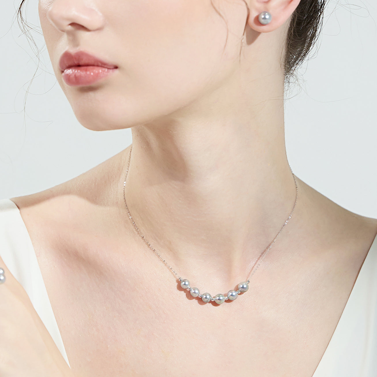 18K Solid Gold Silver Blue Akoya Pearl Necklace for Women - Elegant Bridal Jewelry, Wedding Gift & Special Occasion Accessory - KN00194