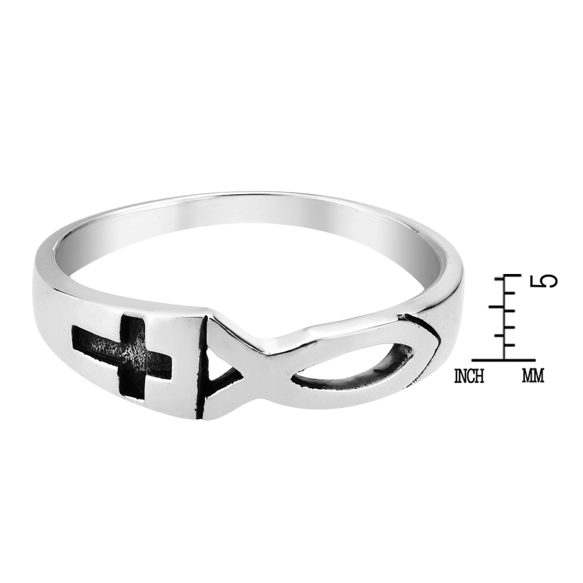 AeraVida Christian Fish & Cross .925 Sterling Silver Ring for Women - Elegant Wedding, Promise, & Fashion Rings - Comfort Fit Sizes 5-12 - Perfect for Church, Daily Wear & Special Occasions