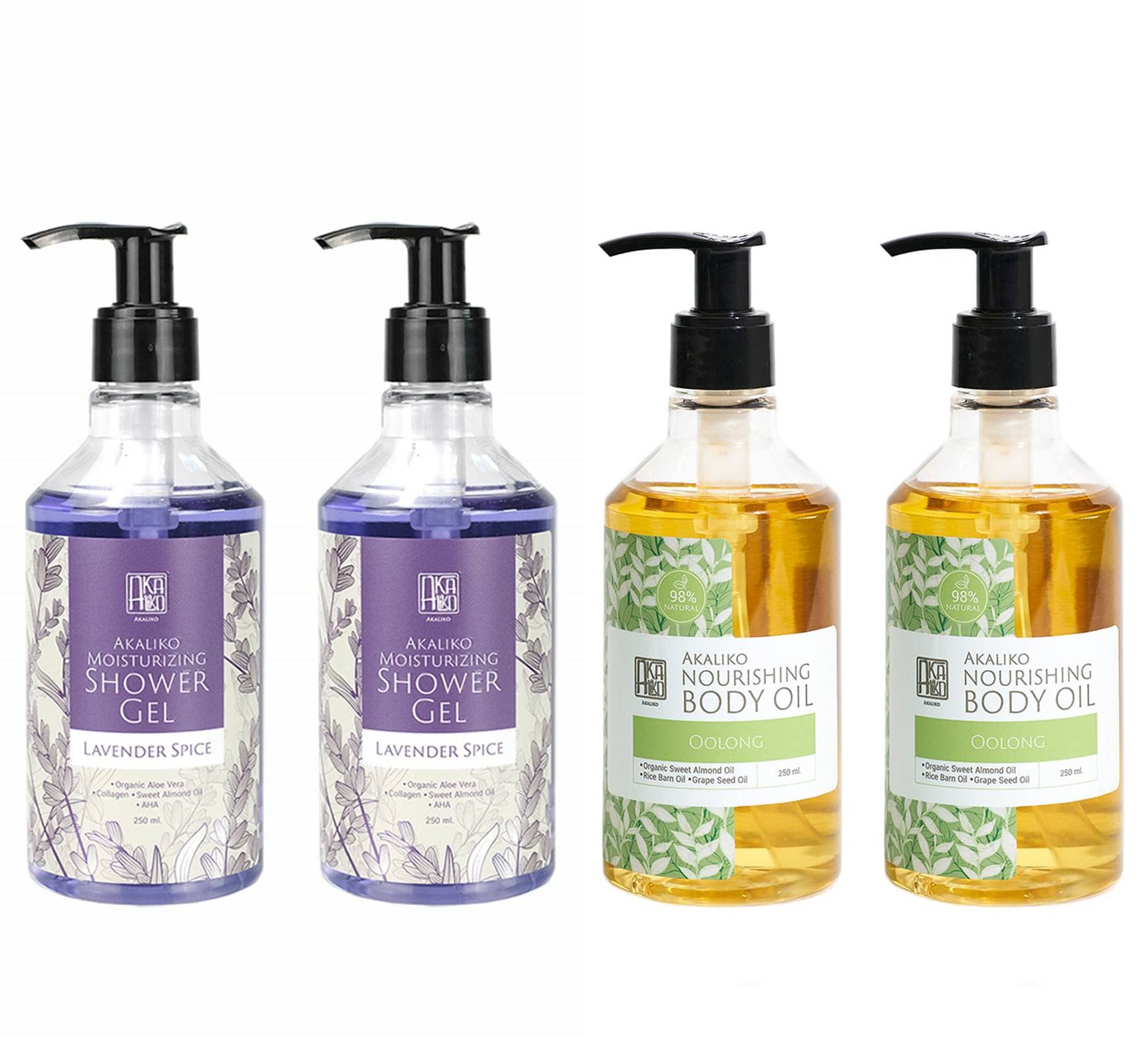 AKALIKO Lavender Moisturizing Shower Gel & Oolong Body Oil Set for Dry Skin - Relaxing Aromatherapy Bath & Spa Gift Set for Women & Men