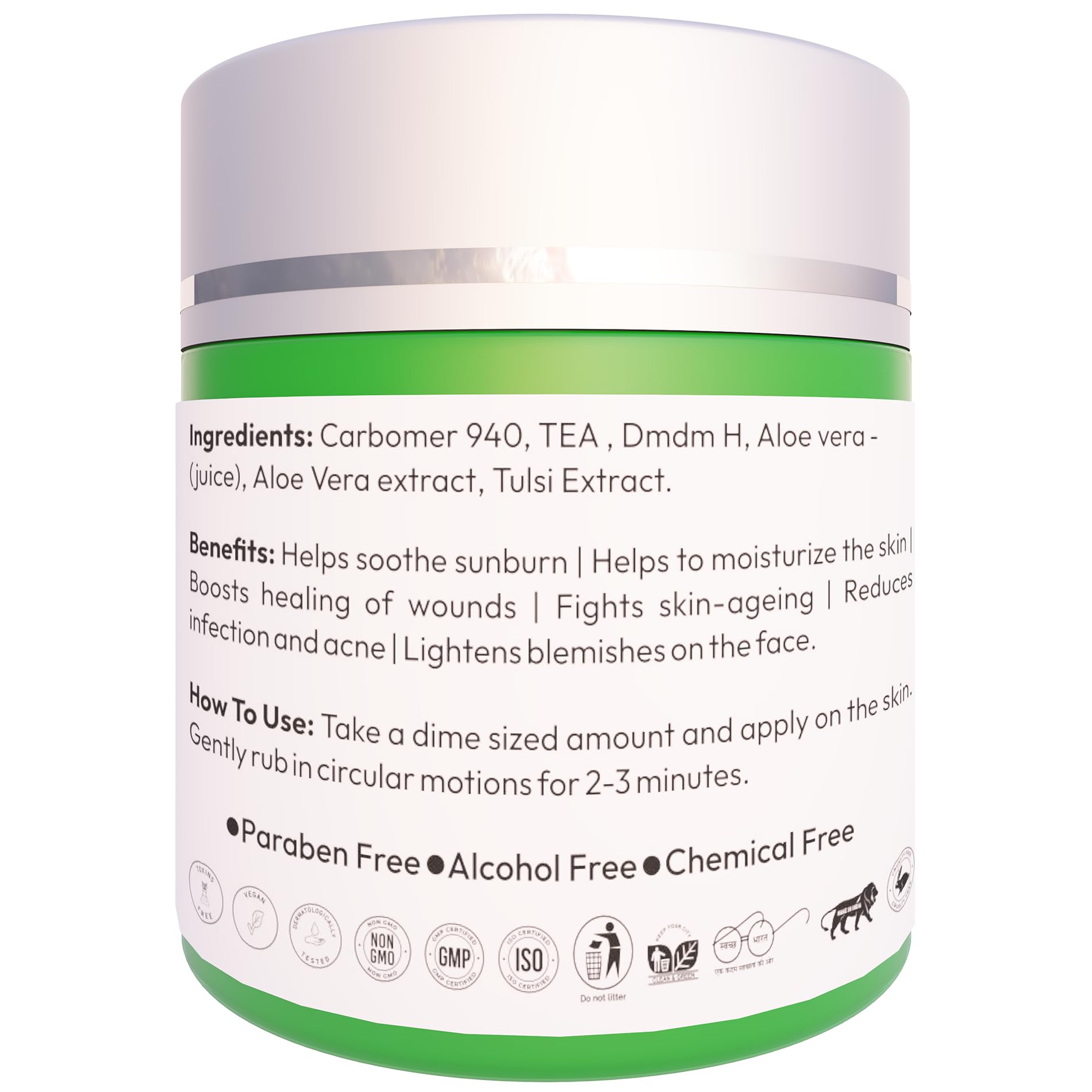 REWA NATURALS Pure Aloe Vera Gel with Tulsi Extract - 100g | Soothing & Hydrating for Sunburn, Dry Skin & Hair Care