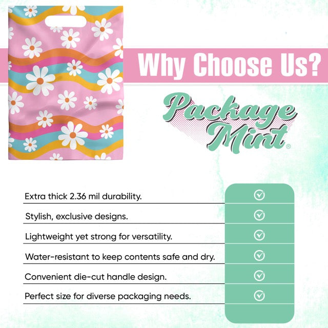 Groovy Daisy Merchandise Bags 9x12 Inches - Pack of 100 | Wholesale Small Business Packaging, Retail Shopping Bags for Boutique, Party Favors & Gift Wrapping