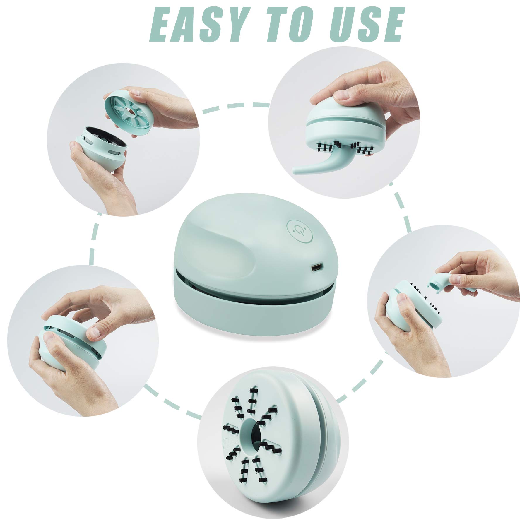 USB Powered Mini Desktop Vacuum Cleaner - Portable Dust Buster with Detachable Nozzle & Cleaning Brush | Light Green | Ideal for Keyboard, Piano, Car, Office & Home Use