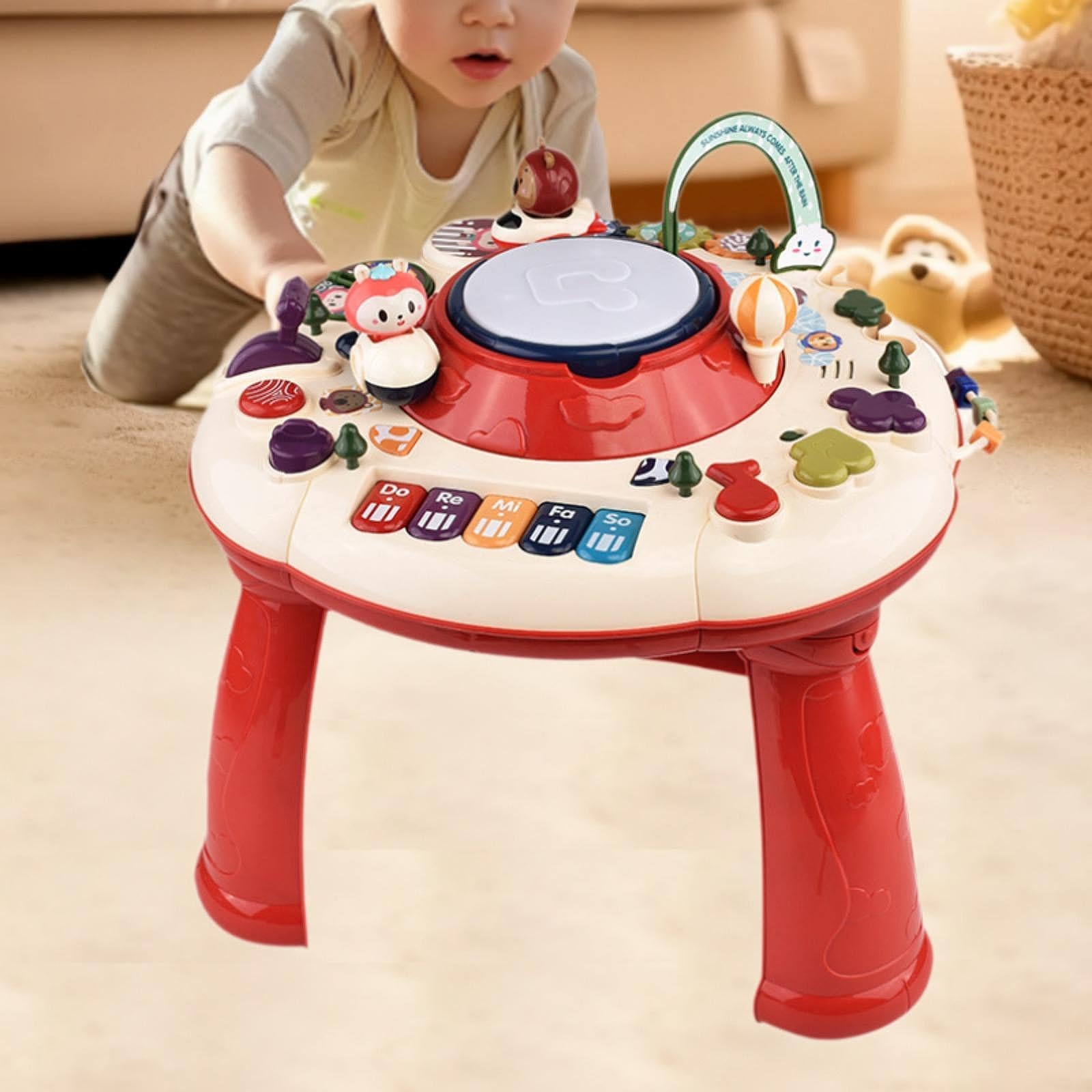 Milageto Baby Activity Table - Musical Sensory Toy with Lights & Sounds, Educational Learning Center for Toddlers Boys & Girls - Perfect for Playtime, Birthday Gifts & Early Childhood Development (Red)