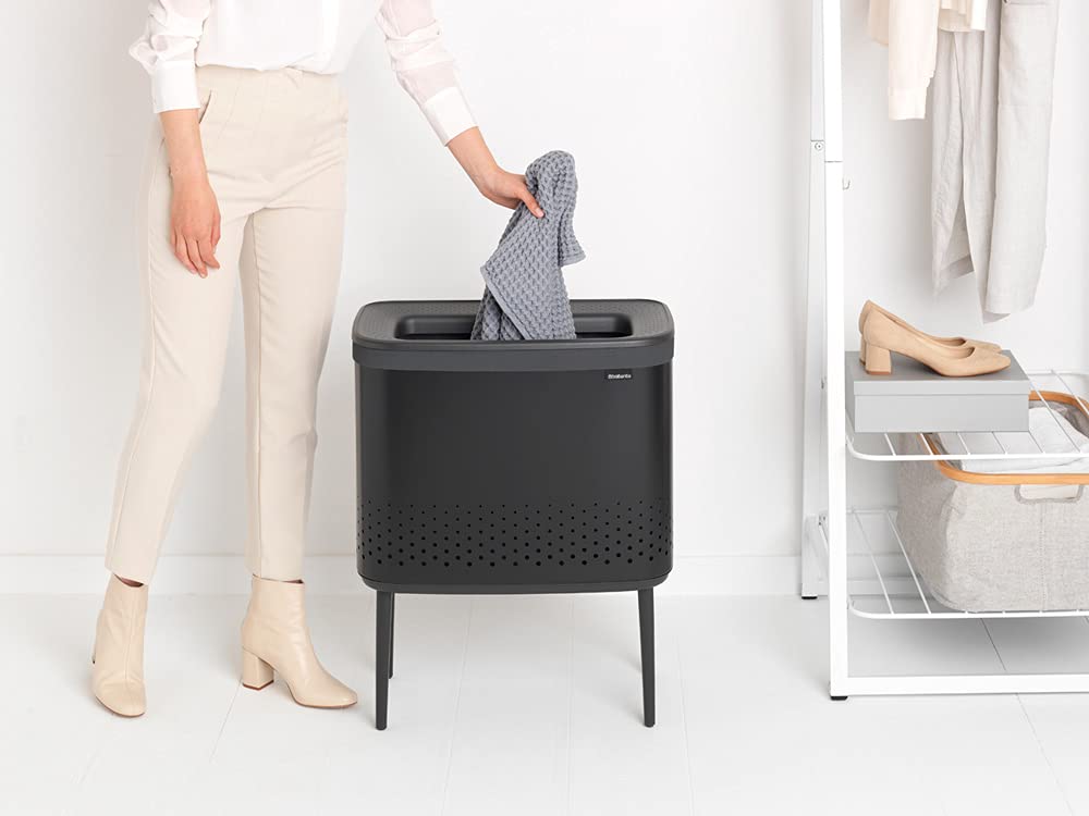 Brabantia Bo Laundry Hamper 16 Gallon - Removable Ventilated Laundry Basket with Flat Back, Stylish Matt Black Dirty Clothes Bin | Rust-Resistant Bathroom Hamper for Bedroom, Laundry Room & Dorm Organization