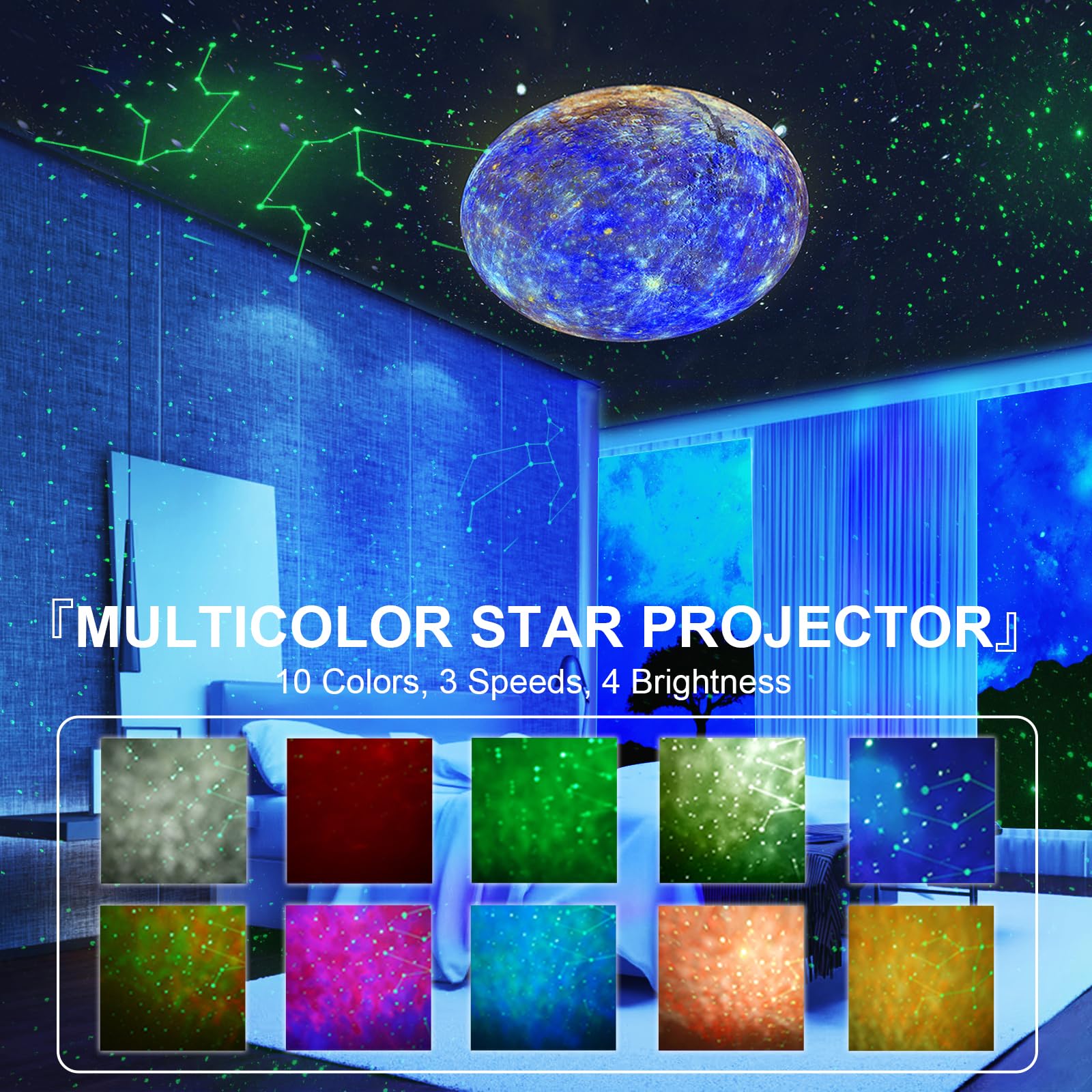 Stars Constellations Planetarium Night Light - 15 Realistic Planets with Bluetooth Speaker | Solar System Space Projector for Kids & Adults | Perfect for Bedroom Decor, Astronomy Learning & Relaxation