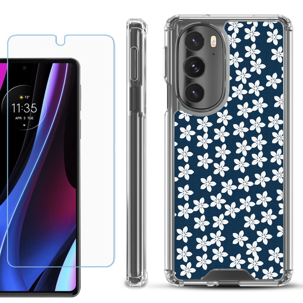 Shockproof Moto Edge+ 5G Case with Screen Protector - Flower Blue for Outdoor Protection