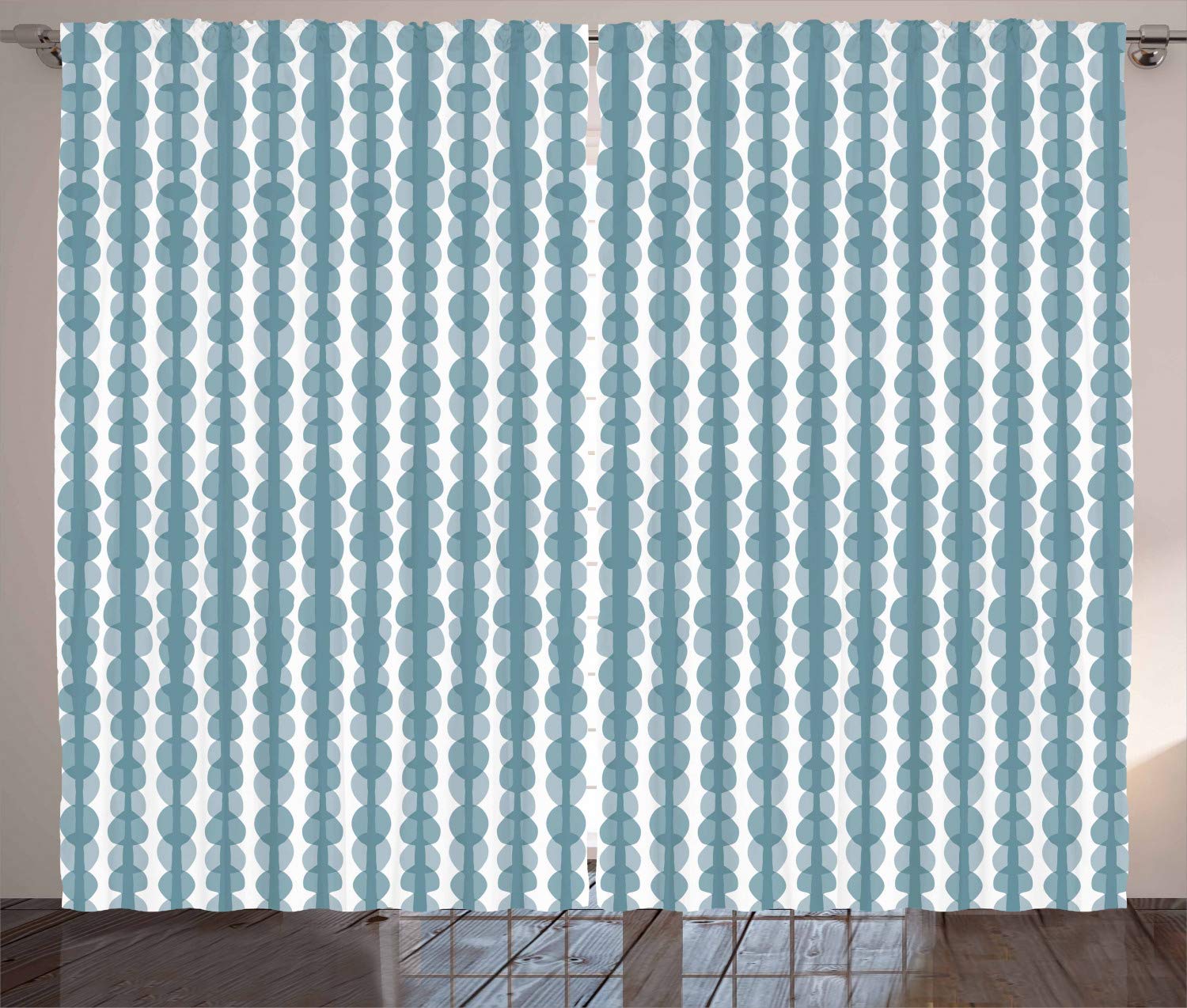 Ambesonne Grey Blue Curtains - Hand Drawn Sketch Stripes & Oval Shapes, 2 Panel Set 108