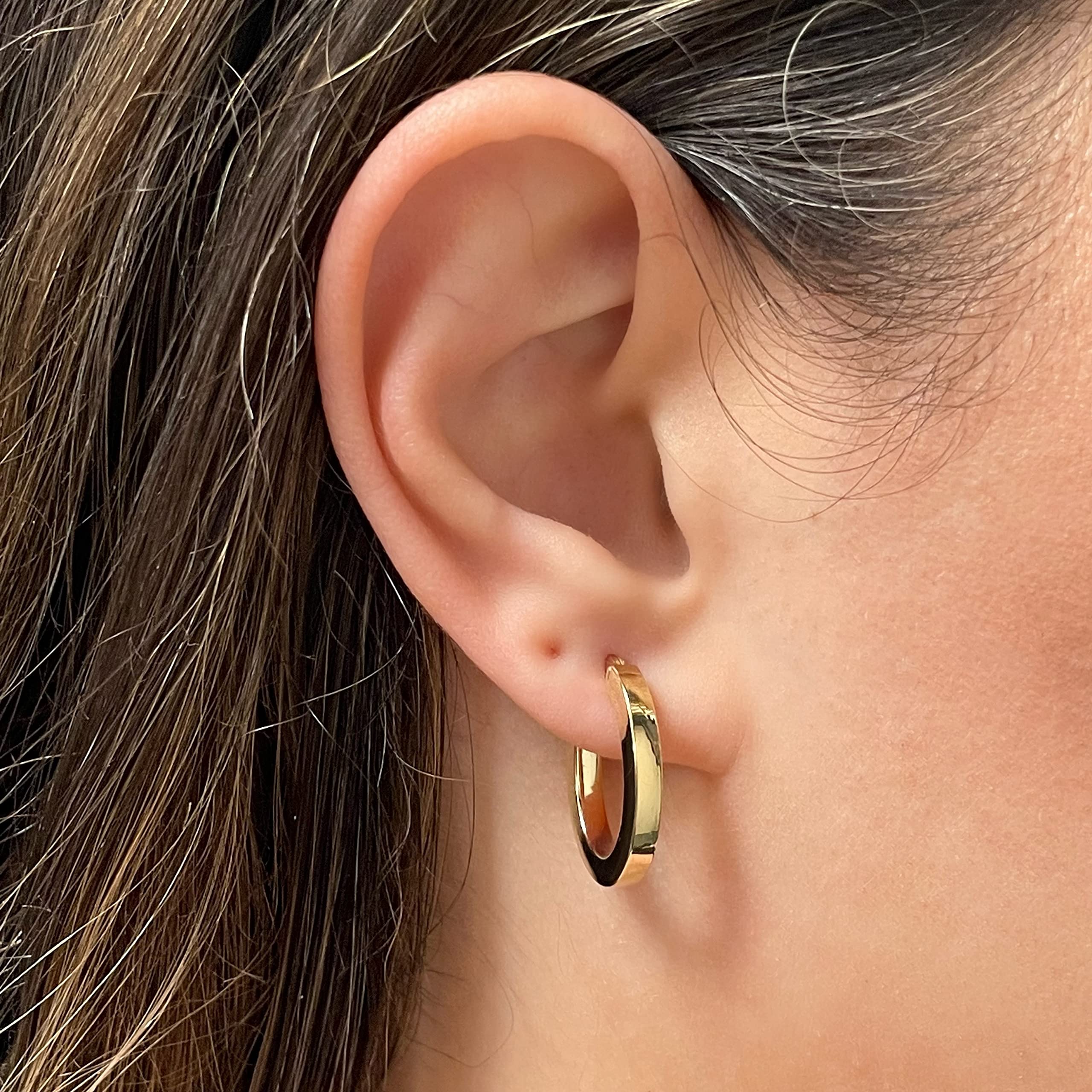 14k Yellow Gold Italian Hollow Square Tube Oval Hoop Earrings for Women - Elegant Everyday Jewelry for Work, Date Night & Special Occasions