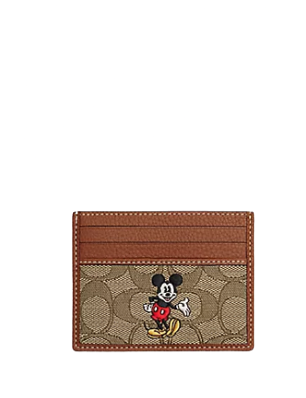 Coach Disney X Coach Slim ID Card Holder - Signature Jacquard with Mickey Mouse Print - Perfect for Wallet, Travel & Everyday Use