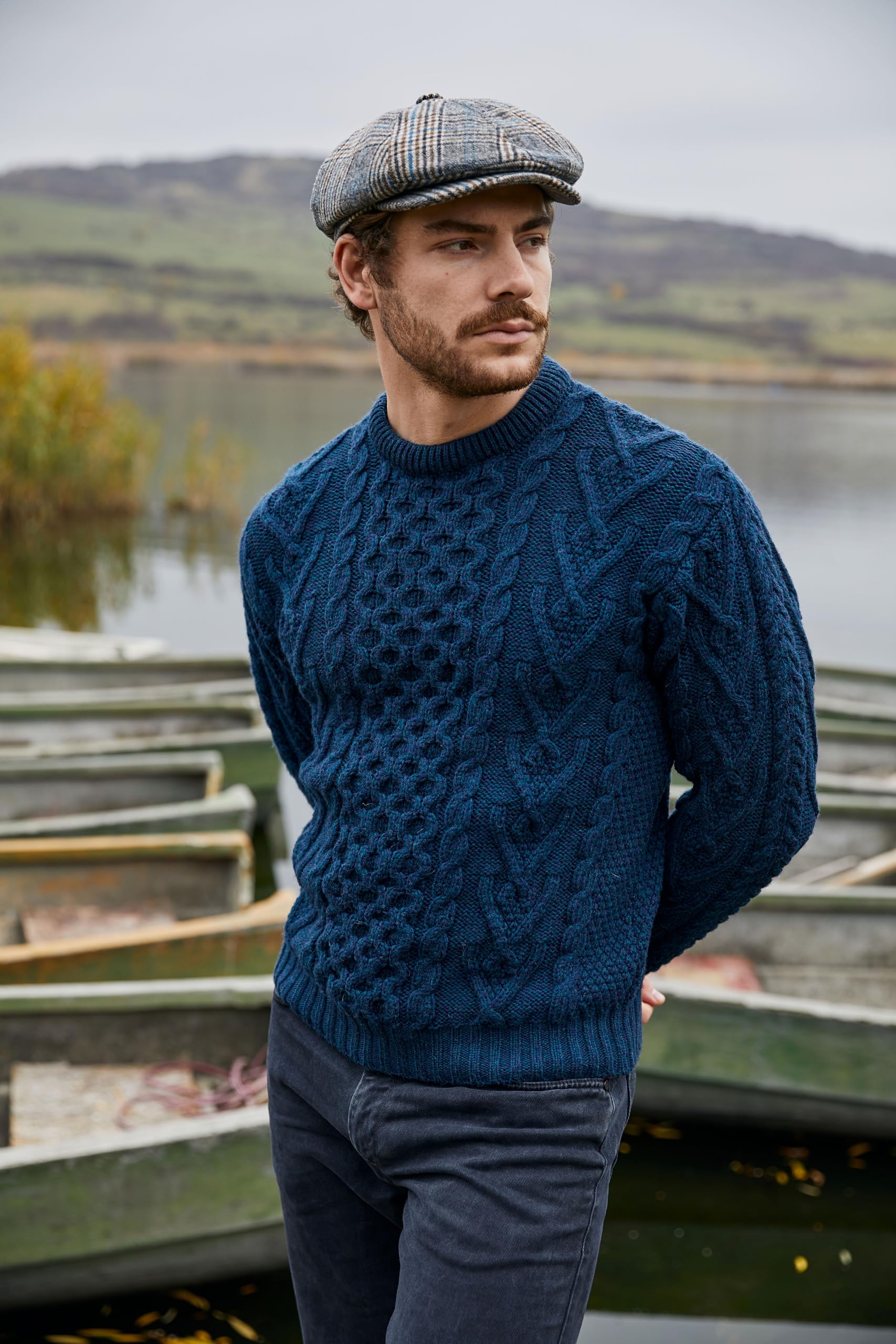 SAOL 100% Merino Wool Men's Irish Traditional Aran Crew Neck Cable Knit Sweater Pullover - Warm Winter Sweater for Men, Casual & Office Wear, Perfect for Christmas Gifts & Outdoor Activities