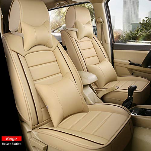 Premium Universal 7-Seat Car Seat Covers - Waterproof Leather Protection with 2 Headrests & 2 Lumbar Pillows (Beige) | Fits Most SUV & Minivan Models | Perfect for Family Road Trips, Daily Commutes & Pet Protection