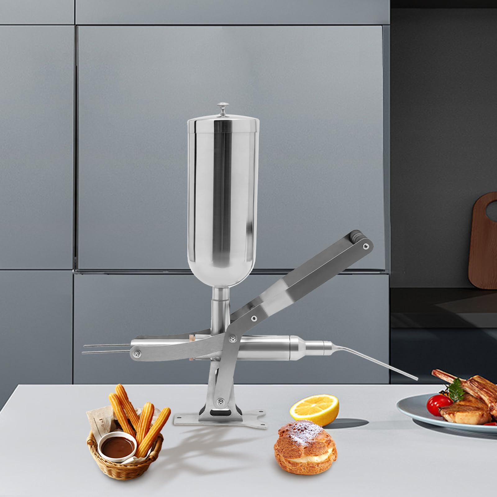 5L Manual Donut Filler Machine - Stainless Steel Jelly Cream Injector for Churros & Doughnuts with 4 Pipes | Perfect for Bakery, Restaurant & Home Kitchen Use