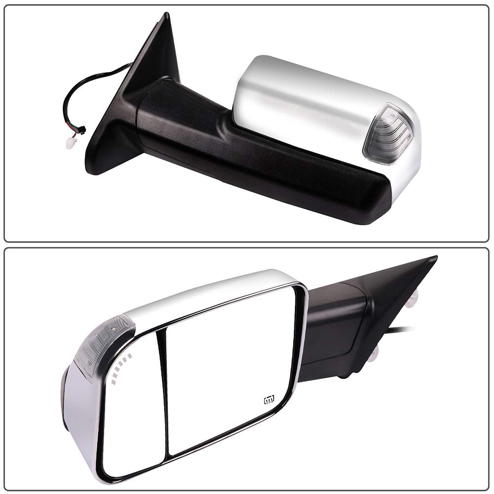 CCiyu Chrome Power-Adjusted Heated Towing Mirrors with Turn Signal & Puddle Light - Compatible with 2011-2018 Ram 1500/2500/3500 & 2009-2010 Dodge Ram 1500 - Perfect for Towing, Off-Roading & Night Driving