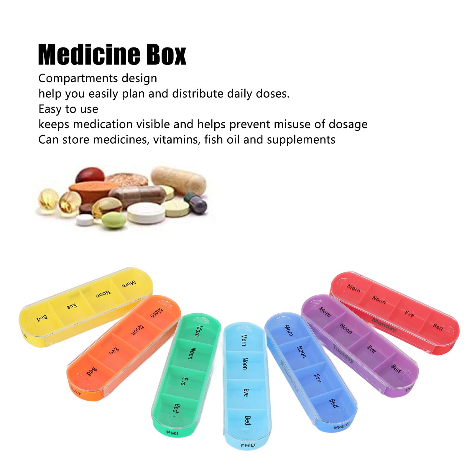 7 Colors Portable Push Button Pill Organizer - 7 Day Weekly Medicine Box with 28 Compartments & Storage Bag - Perfect for Travel, Home, and Daily Medication Management